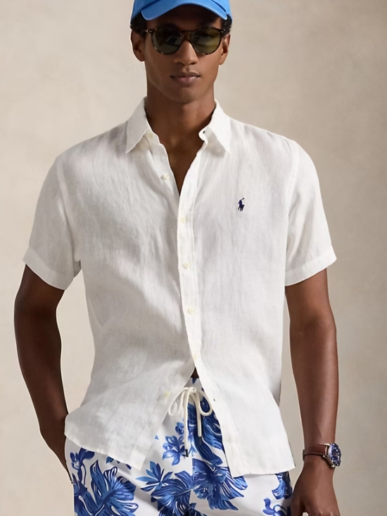 Polo Ralph Lauren Other - Polo by Ralph Lauren White Preppy Short-Sleeve Cotton Button-Down Navy Pony